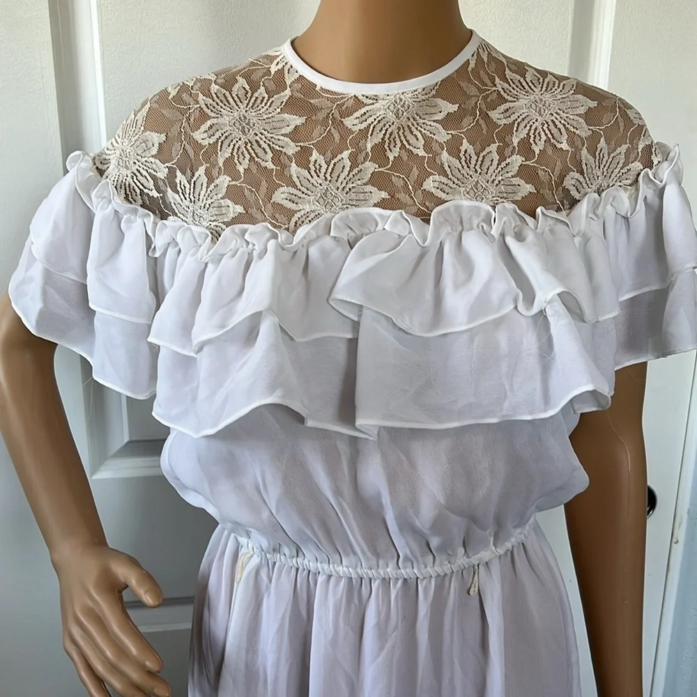Vtg 60s 70s white lace semi sheer flirty dress by Billie Jack for HER size S - Picture 4 of 8